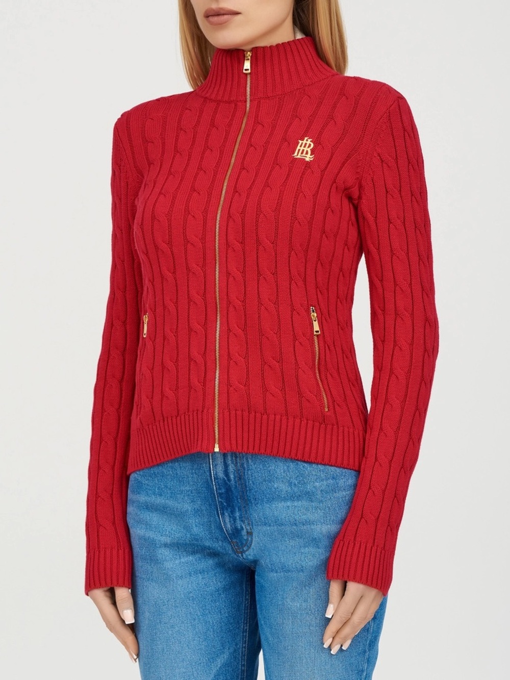 NWT LAUREN RALPH LAUREN ($195) Red Cable-Knit Full Zip Sweater Cardigan